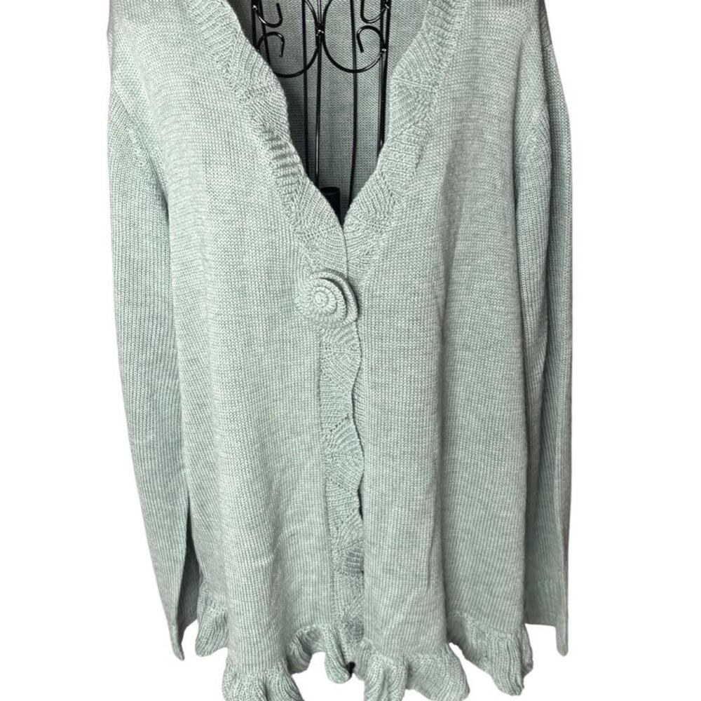 BloomChic Sage Green Ruffle Hem Cardigan Single Button Knit Sweater Plus Size 12